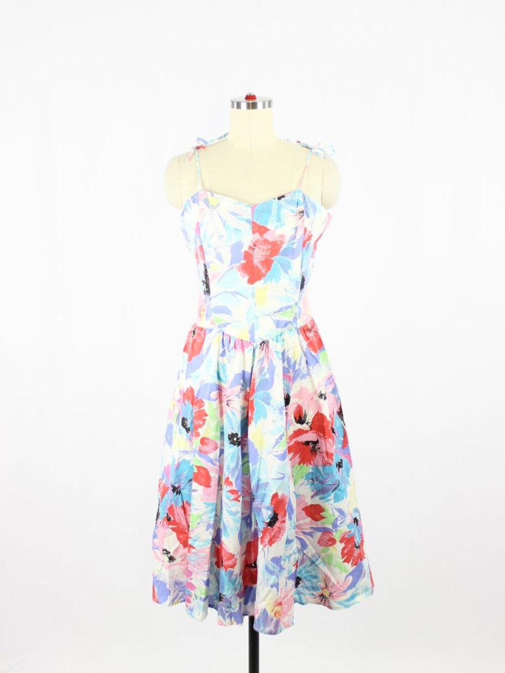 Vintage 80's PANTEL Floral Polycotton Muslin Fit & Flare Bustier Dress, Size 13